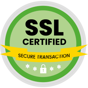 A green and yellow ssl certified badge